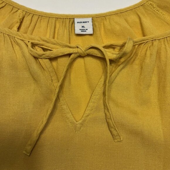 Old Navy XL Mustard Peplum Cottagecore Peasant Blouse with Tie Closure - Picture 3 of 6